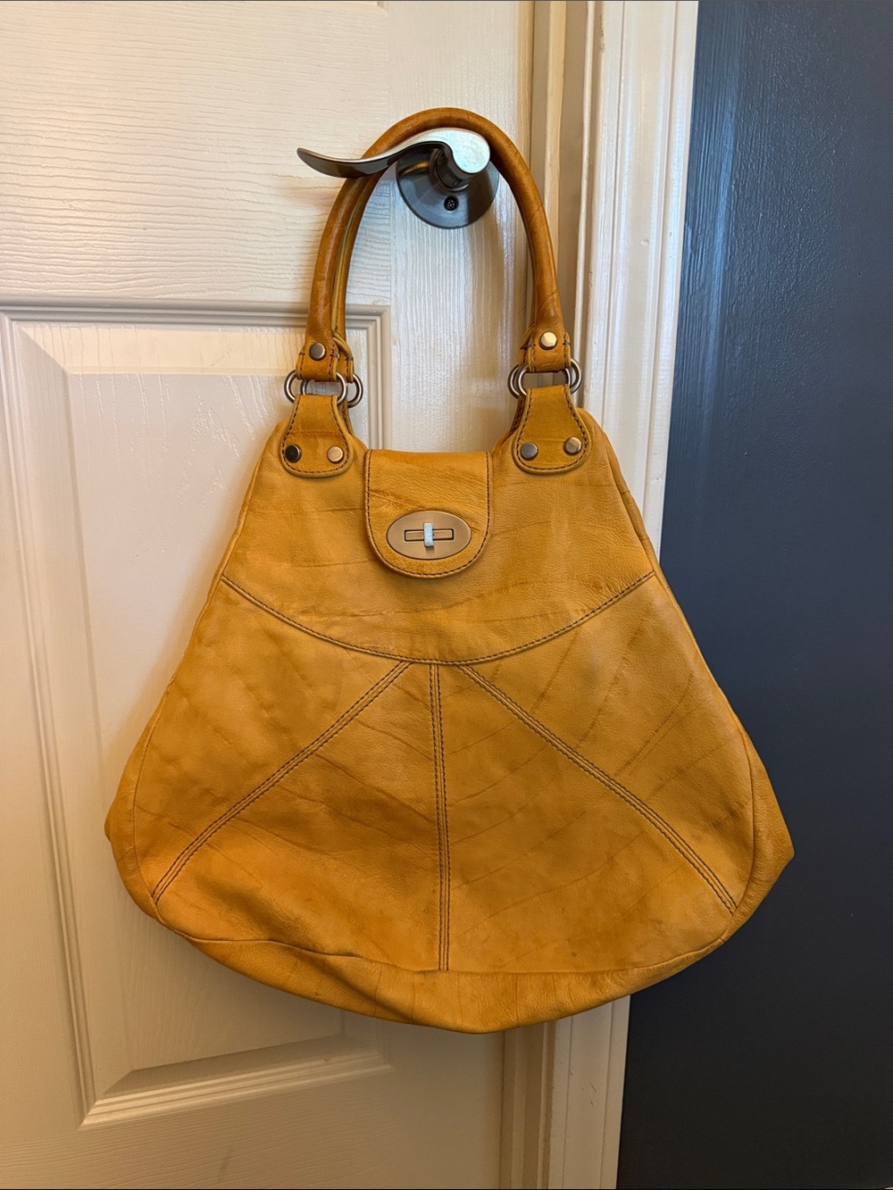 Sondra Roberts Mustard Leather Shoulder Hobo Bag